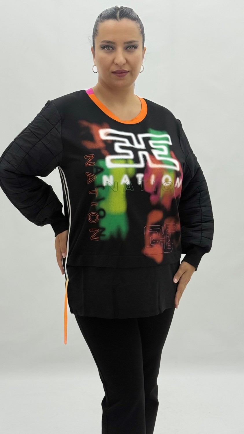 AlanyaXXL Büyük Beden Grafikli Viskon Uzun Kol Oversize Kadın Sweatshirt görsel 2
