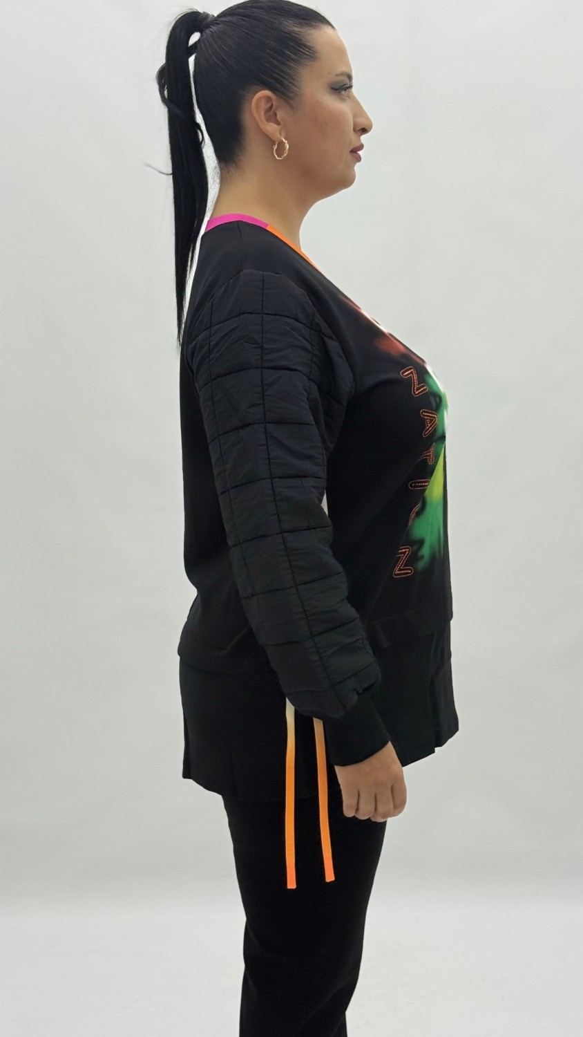 AlanyaXXL Büyük Beden Grafikli Viskon Uzun Kol Oversize Kadın Sweatshirt görsel 3