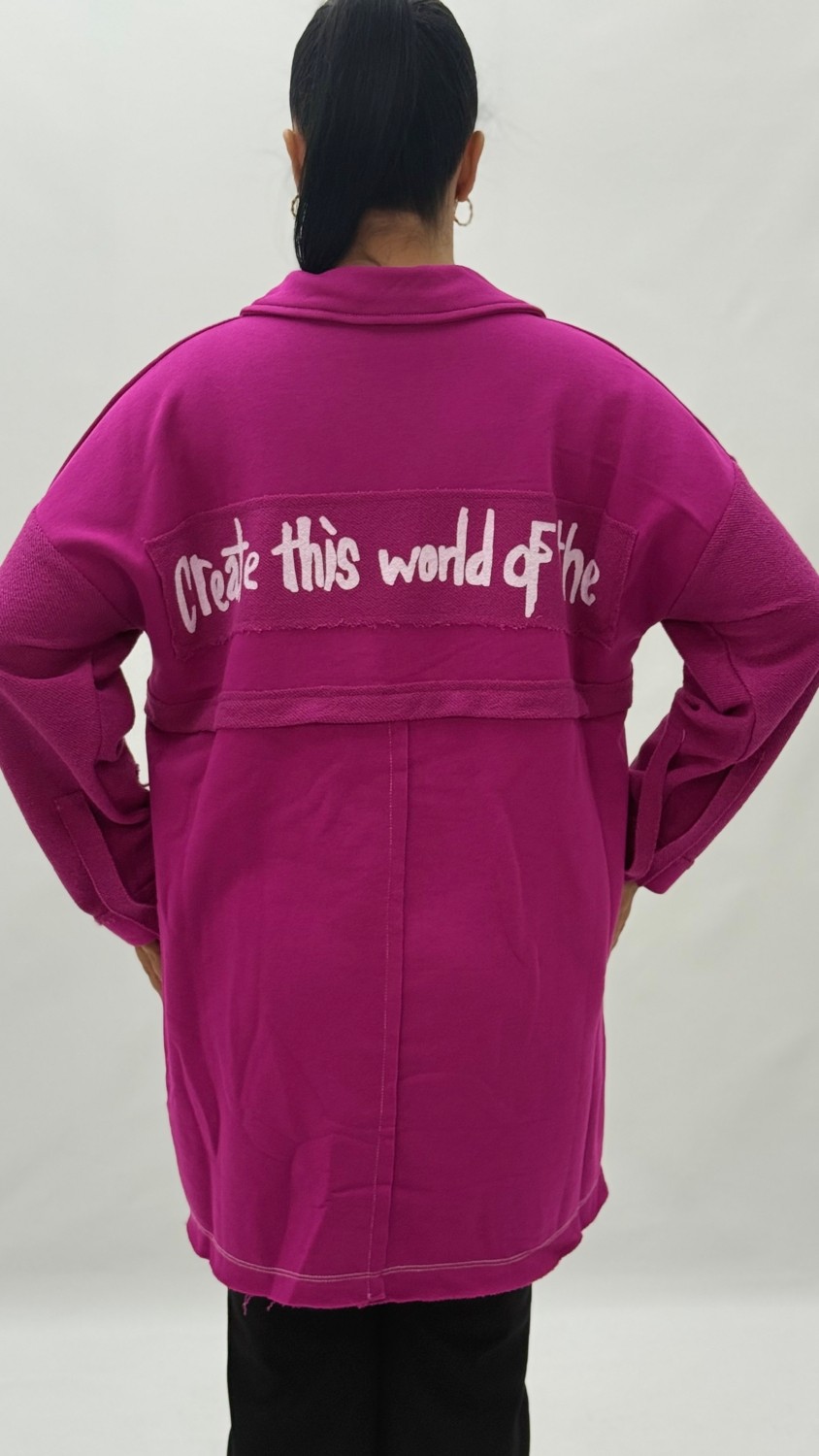 AlanyaXXL Büyük Beden Yakalı Cepli Sloganlı Uzun Kol Oversize Viskon Kadın Tunik Sweatshirt görsel 4