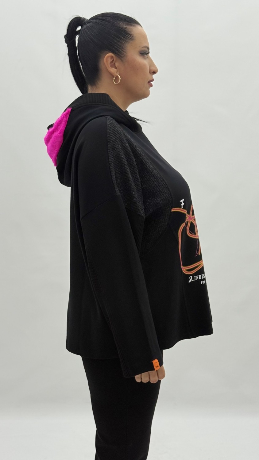 AlanyaXXL Büyük Beden Kapüşonlu Taşlı Uzun Kol Oversize Kadın Sweatshirt görsel 3