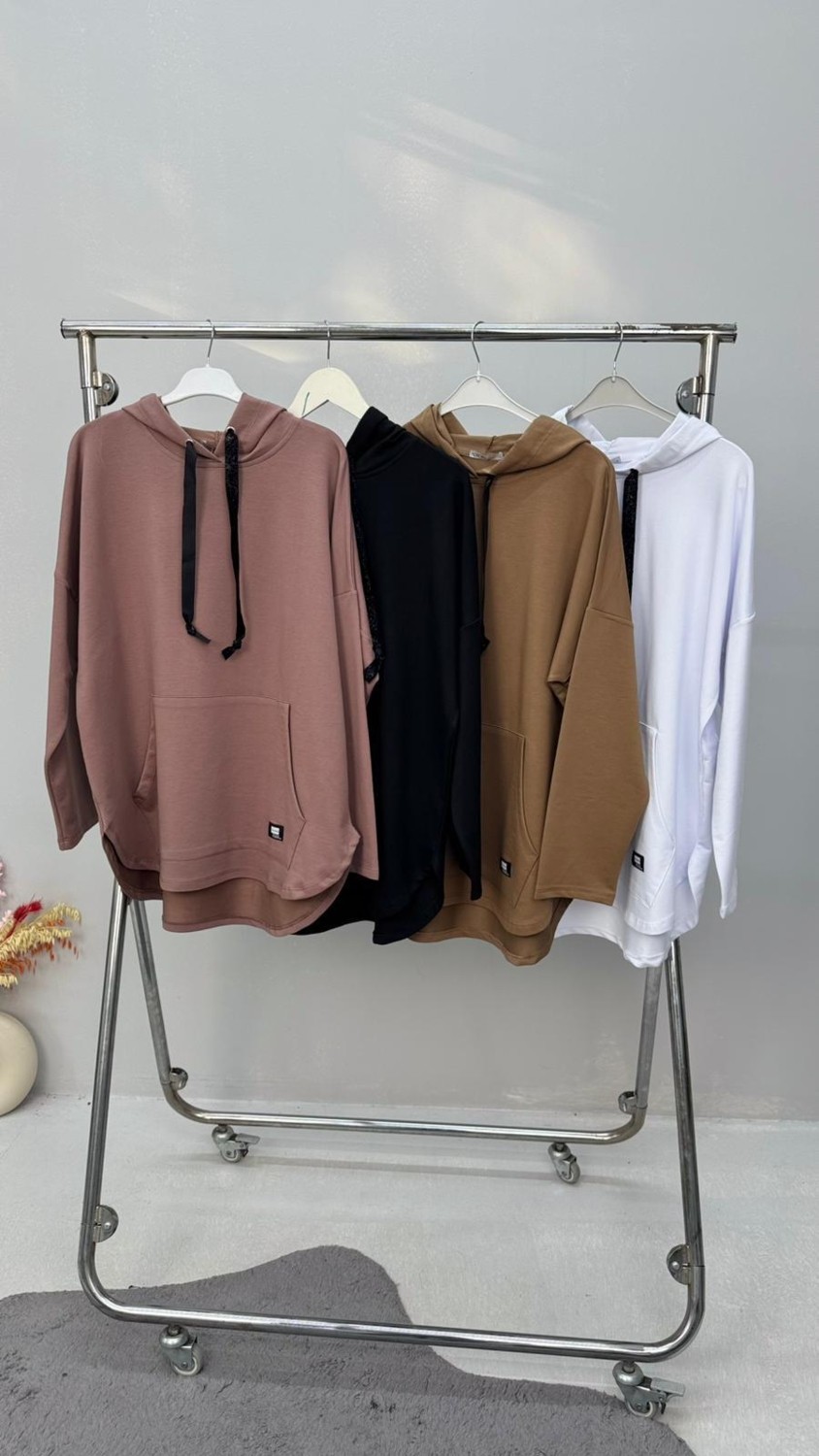 Moda Xlarge Kadın Büyük Beden Uzun Kollu Kapüşonlu Kanguru Cepli Sweatshirt 2016 görsel 5