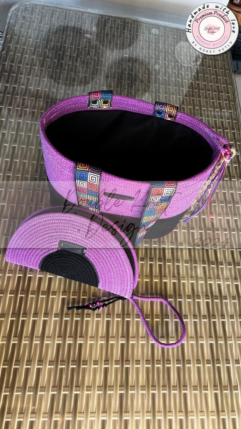 Double Knot Design Gypsy 2li Takım Plaj Çantası , El Çantası Clutch, Totebag, Kadın, Yazlık Çanta