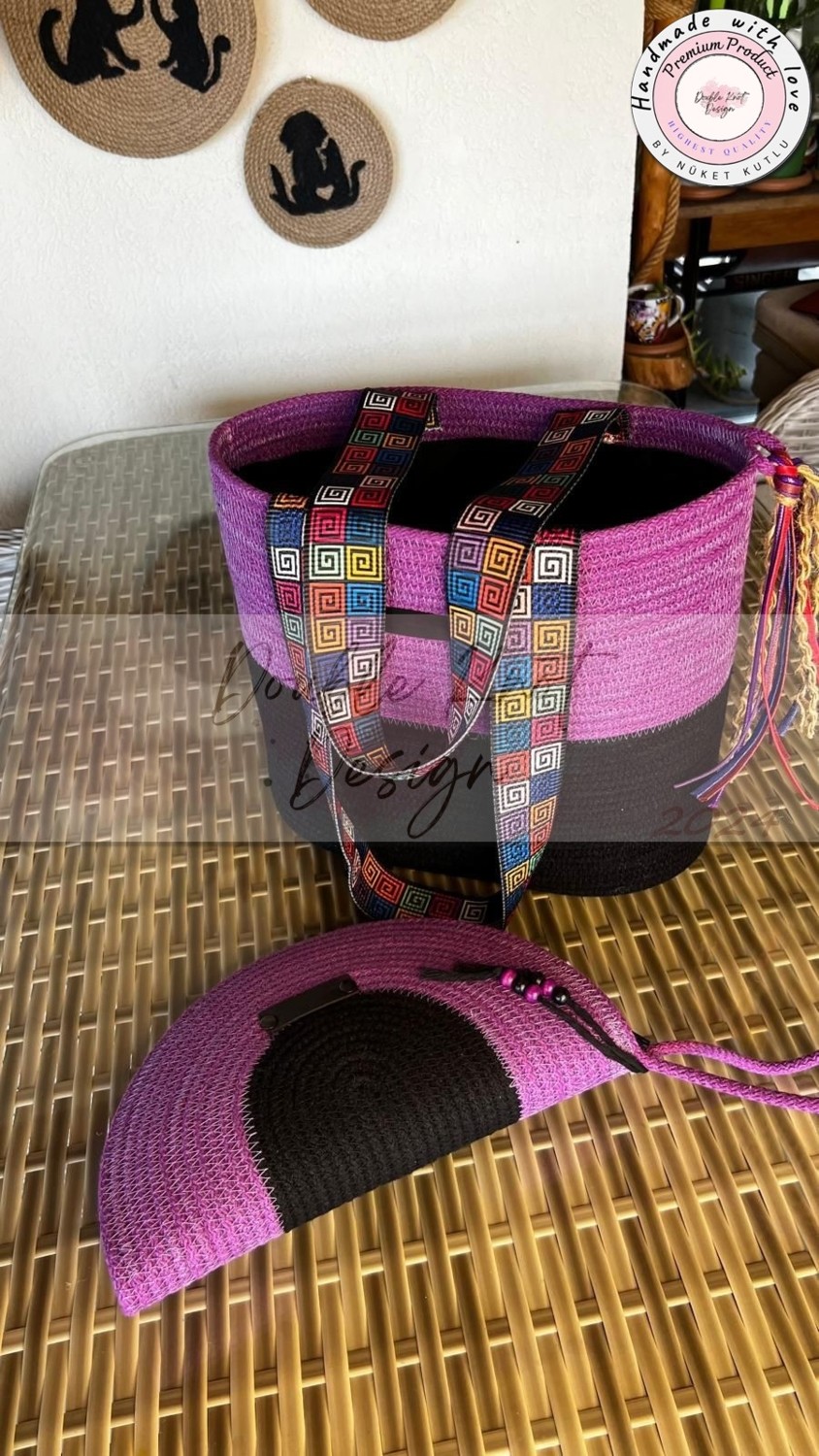 Double Knot Design Gypsy 2li Takım Plaj Çantası , El Çantası Clutch, Totebag, Kadın, Yazlık Çanta görsel 5