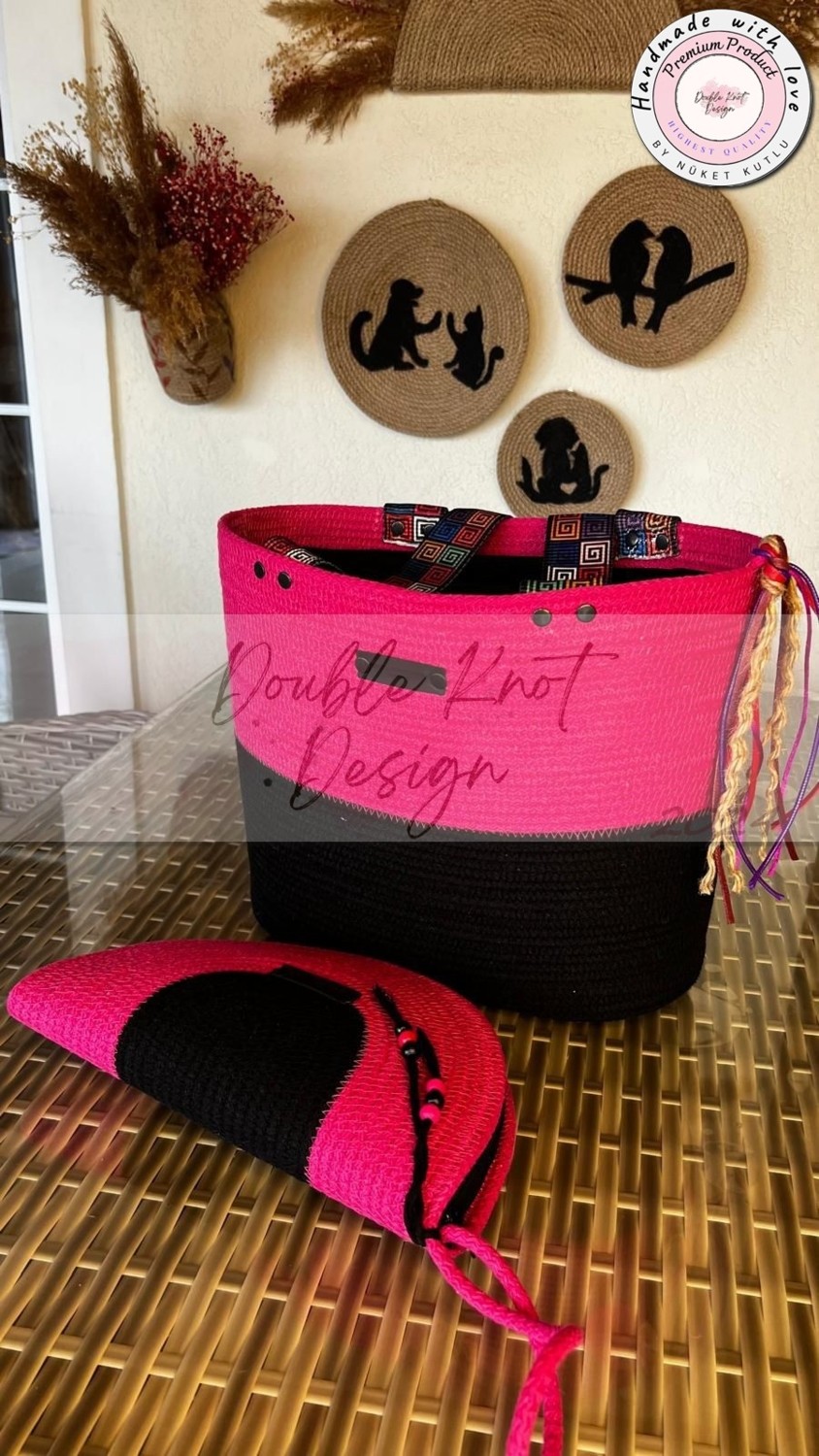 Double Knot Design Gypsy 2li Takım Plaj Çantası , El Çantası Clutch, Totebag, Kadın, Yazlık Çanta görsel 6