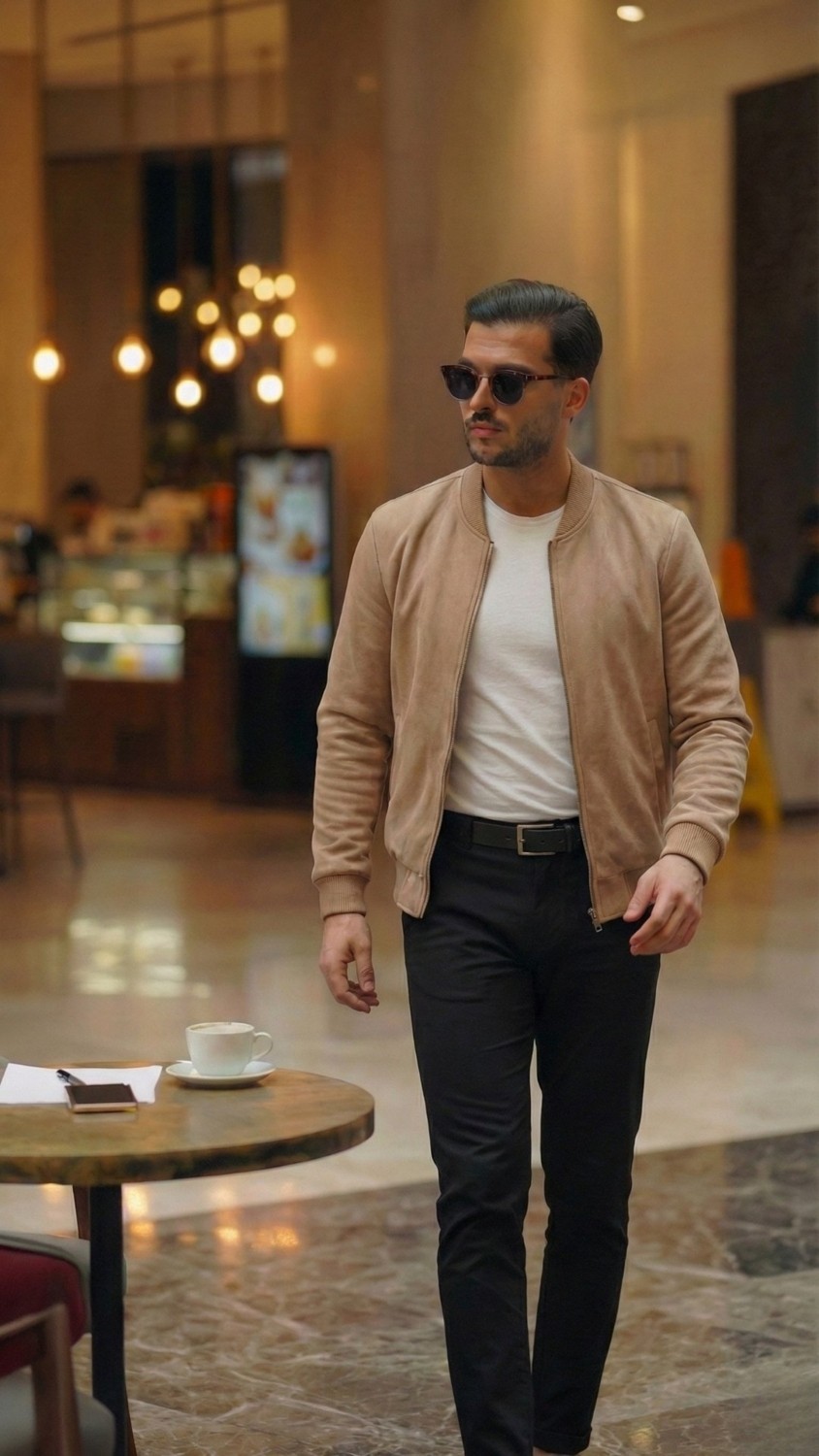 Veraura Lifestyle Erkek Scuba Süet Kumaş Bomber Hırka