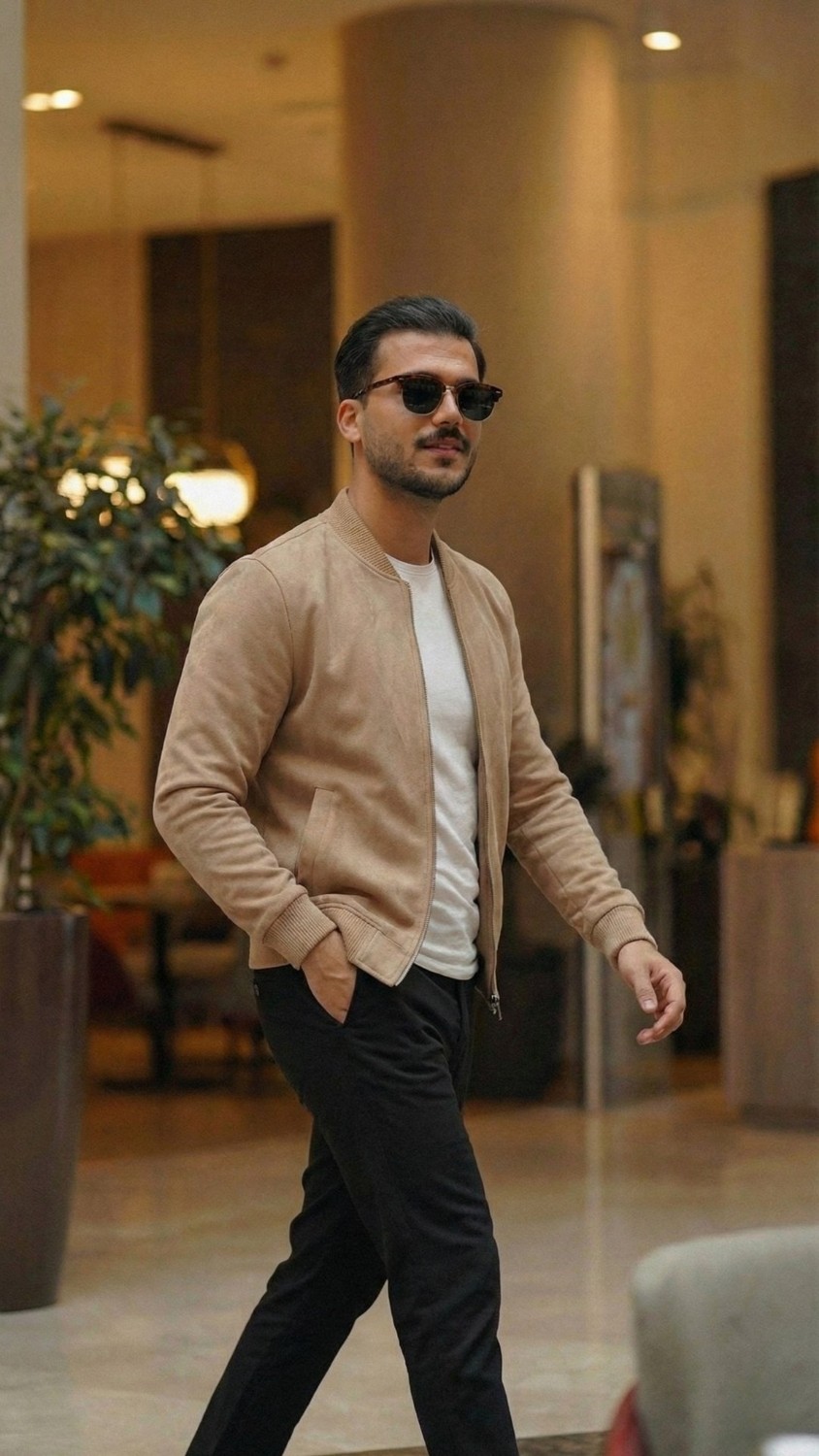 Veraura Lifestyle Erkek Scuba Süet Kumaş Bomber Hırka görsel 3
