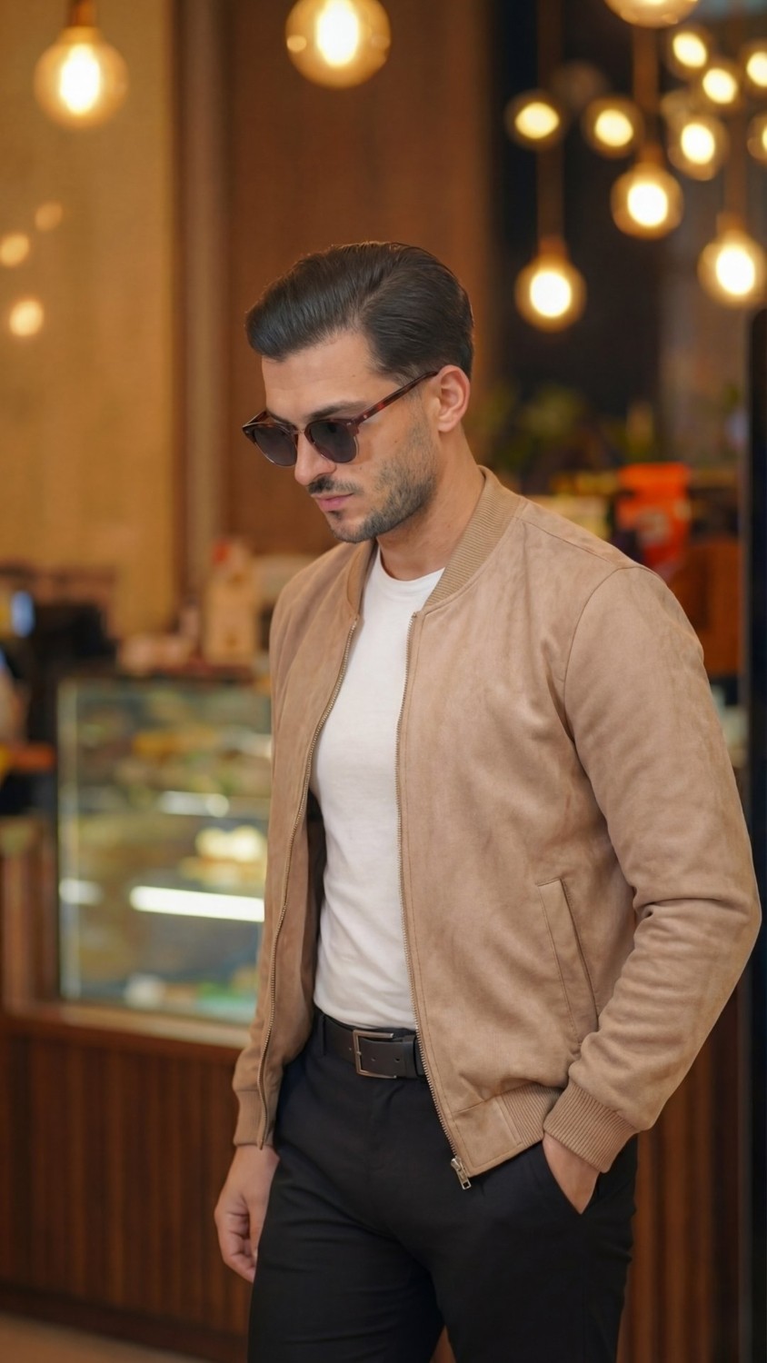 Veraura Lifestyle Erkek Scuba Süet Kumaş Bomber Hırka görsel 4