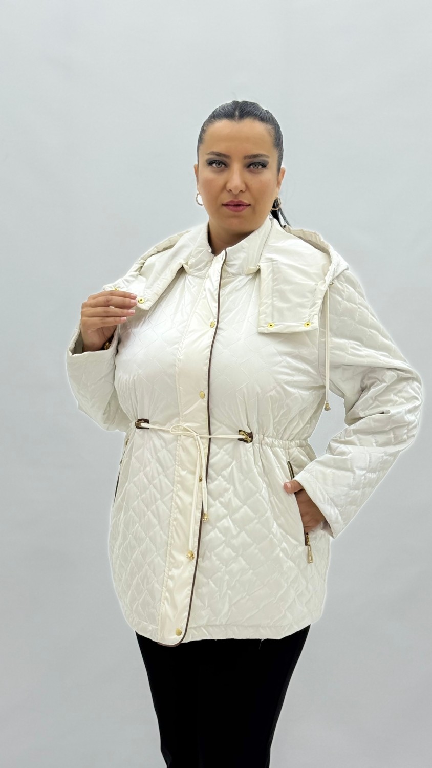 AlanyaXXL Büyük Beden Cepli Fermuarlı Düğmeli Bagcık Detaylı Oversize Kadın Mont görsel 2