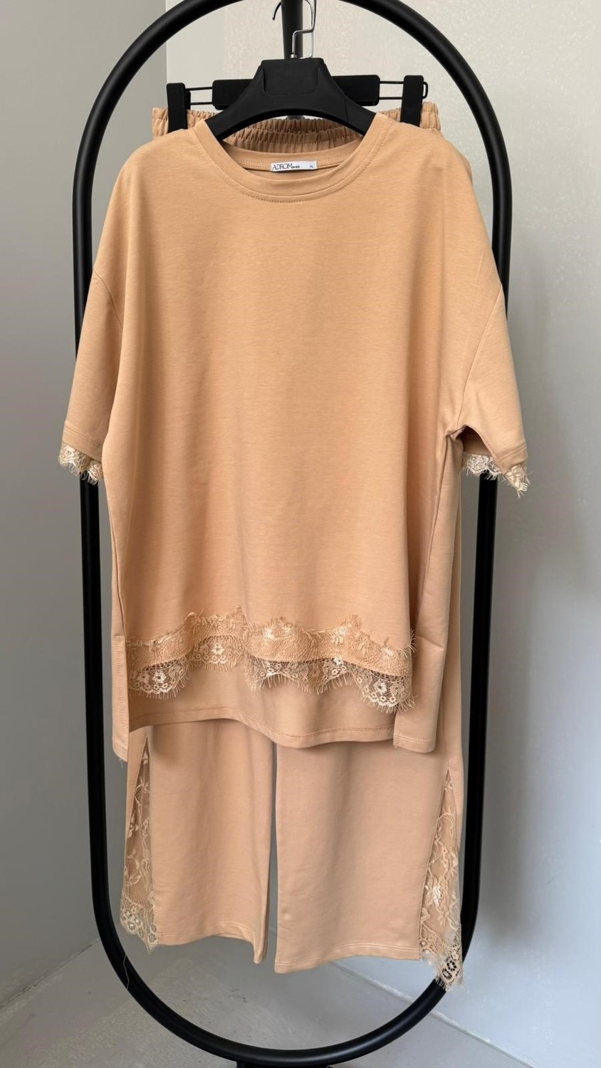 Koza Butik Kadın Büyük Beden Kısa Kollu Dantel Detaylı Asimetrik Kesim Eşofman Takımı 4380-26 görsel 4