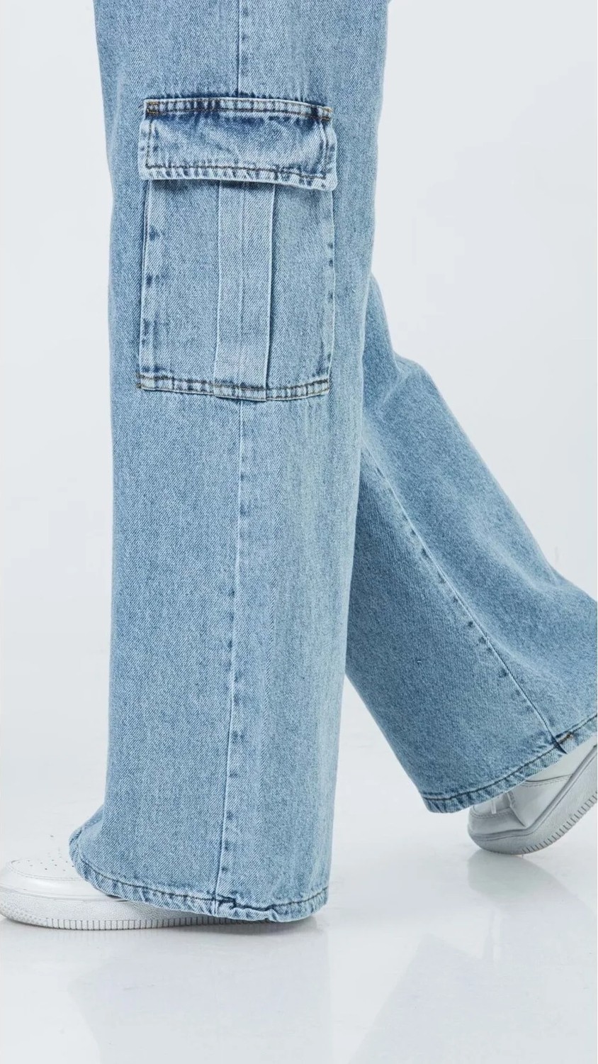Waka Waka Kids Store Kargo Cepli Beli Lastikli Kız Çocuk Kargo Kot Pantolon - Mavi görsel 2