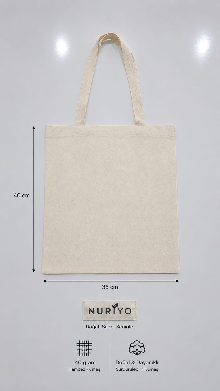 Nuriyo Baskısız Ham Bez Çanta %100 Pamuk | 35X40 cm | 140 Gr/m² | Doğal Renk Punch Çanta | 1ADET