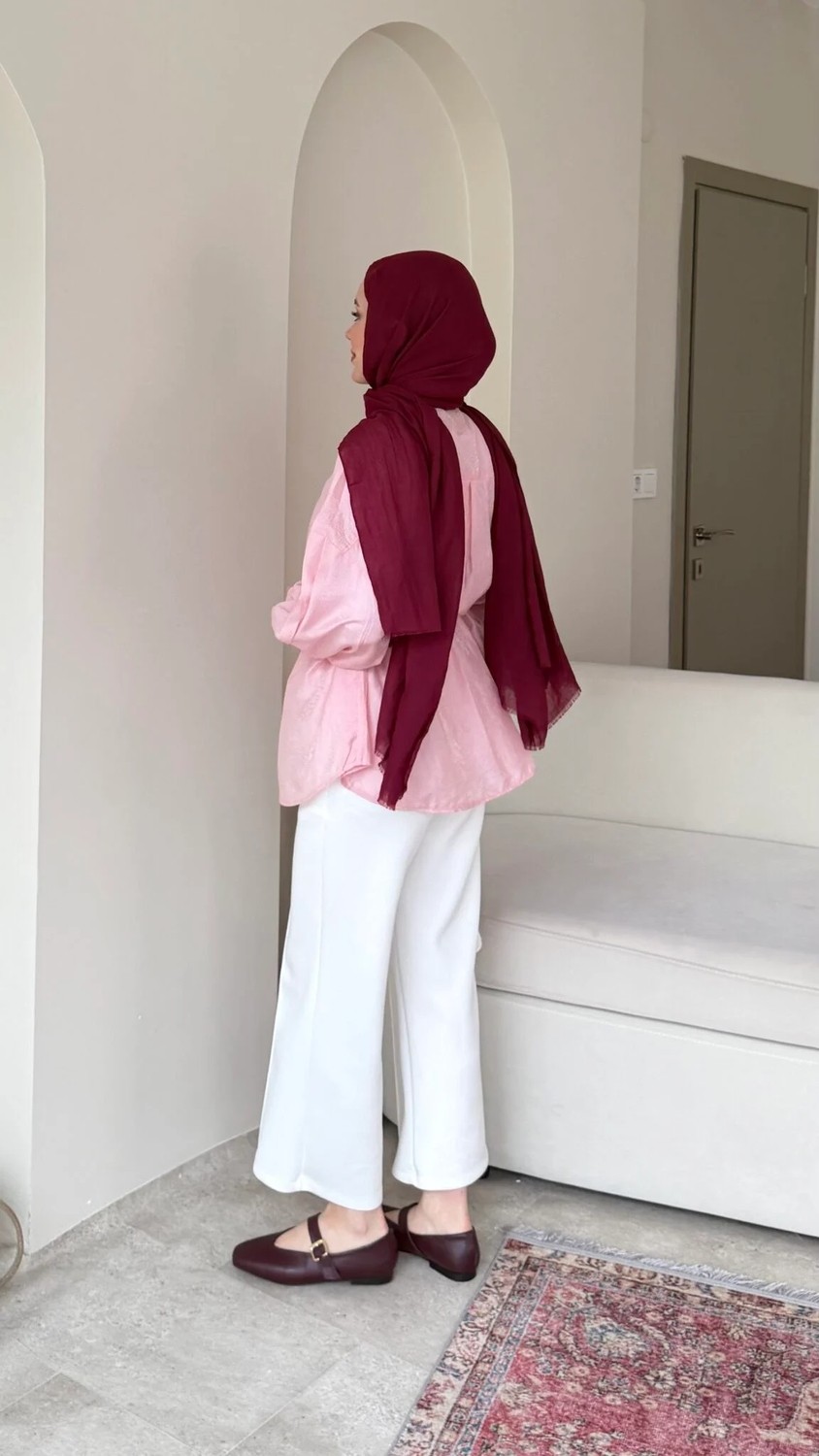 Miraydin Butik Kadın Bel Bağlamalı Tesettür Gömlek M1980 - Pembe görsel 2