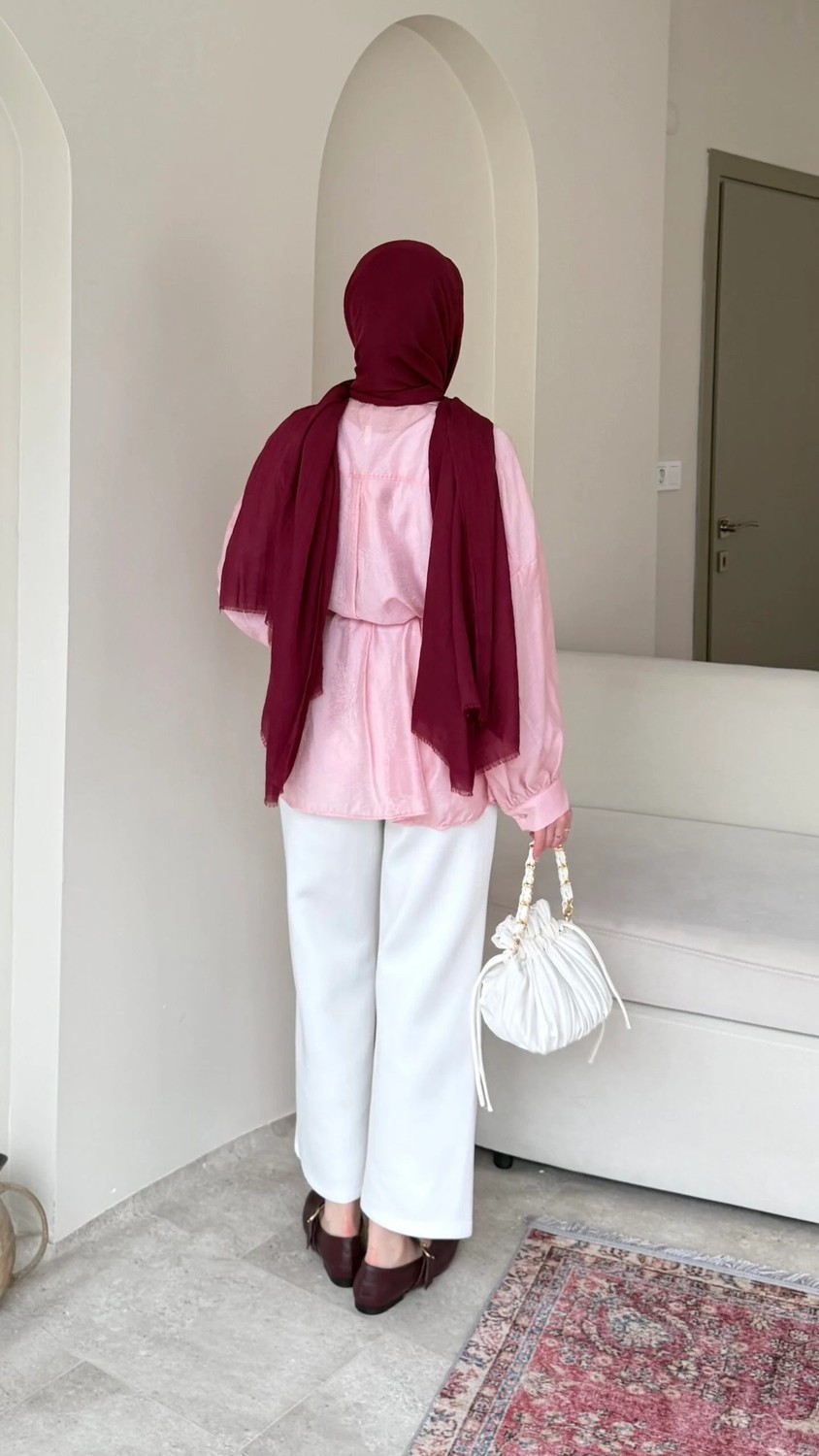 Miraydin Butik Kadın Bel Bağlamalı Tesettür Gömlek M1980 - Pembe görsel 3