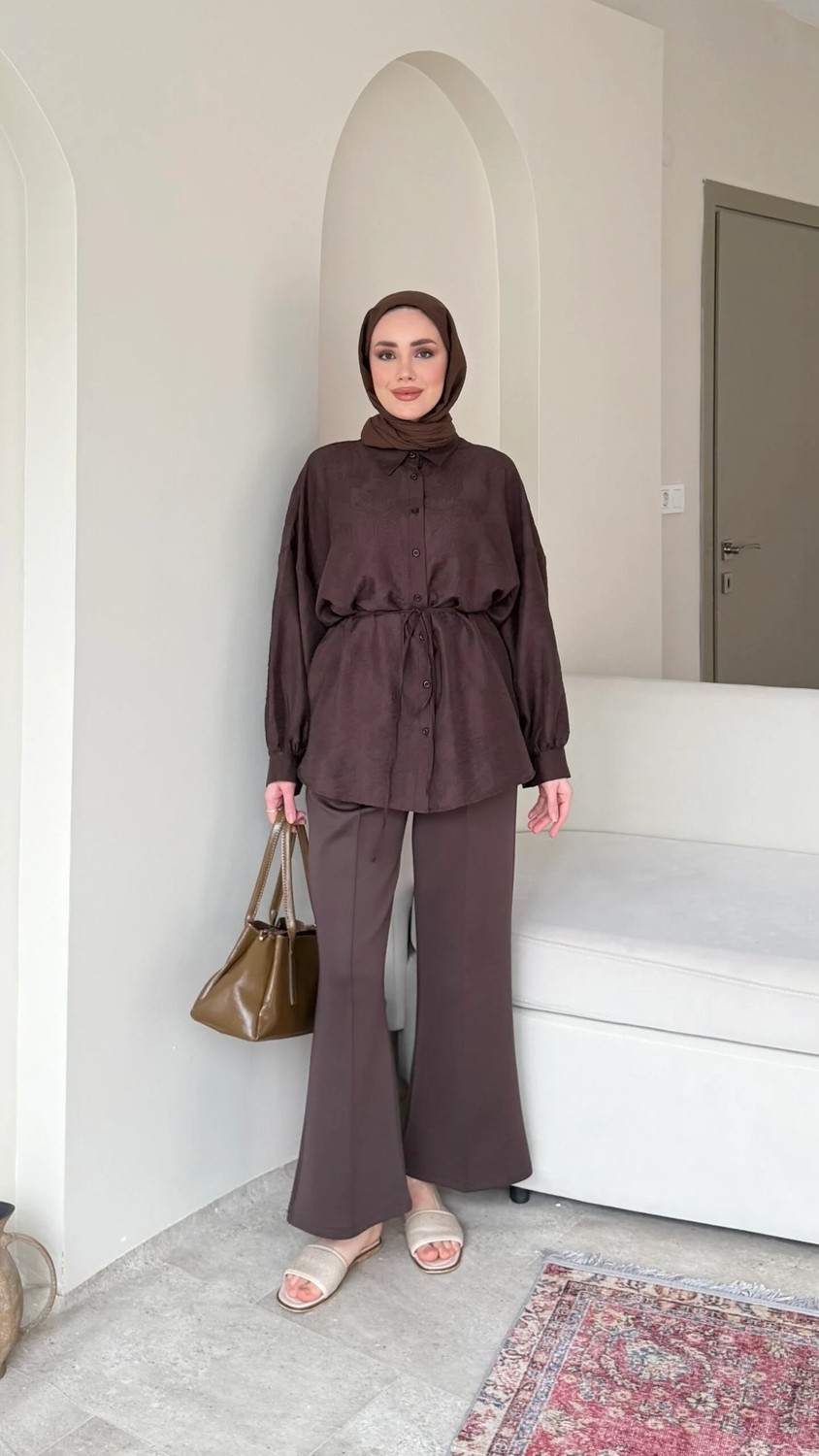 Miraydin Butik Kadın Bel Bağlamalı Tesettür Gömlek M1980 - Pembe görsel 7