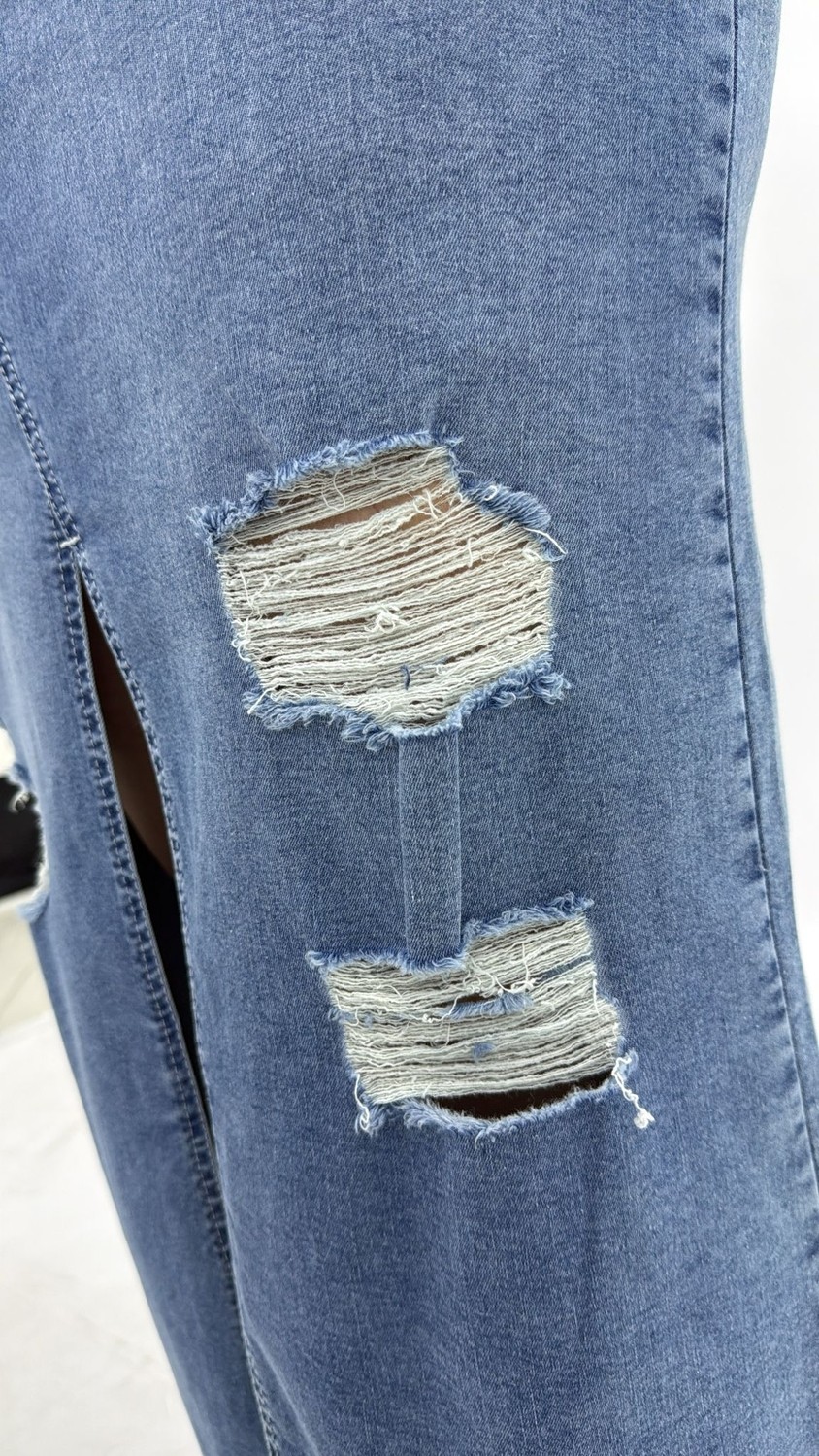 Zanessi Büyük Beden Denim Kemerli Yırtmaçlı Kalem Etek görsel 6