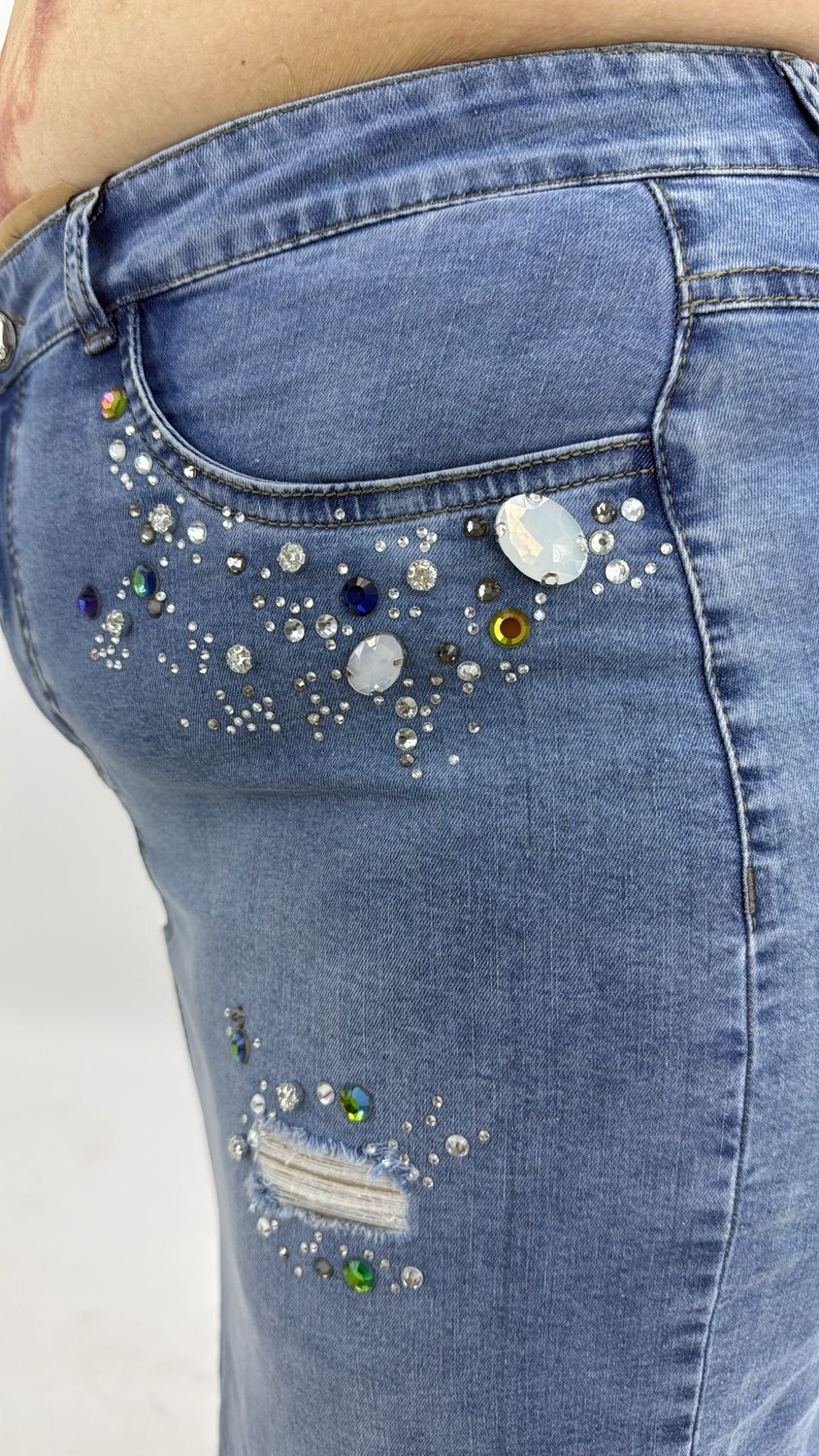 Zanessi Büyük Beden Denim Taşlı Kalem Etek görsel 4