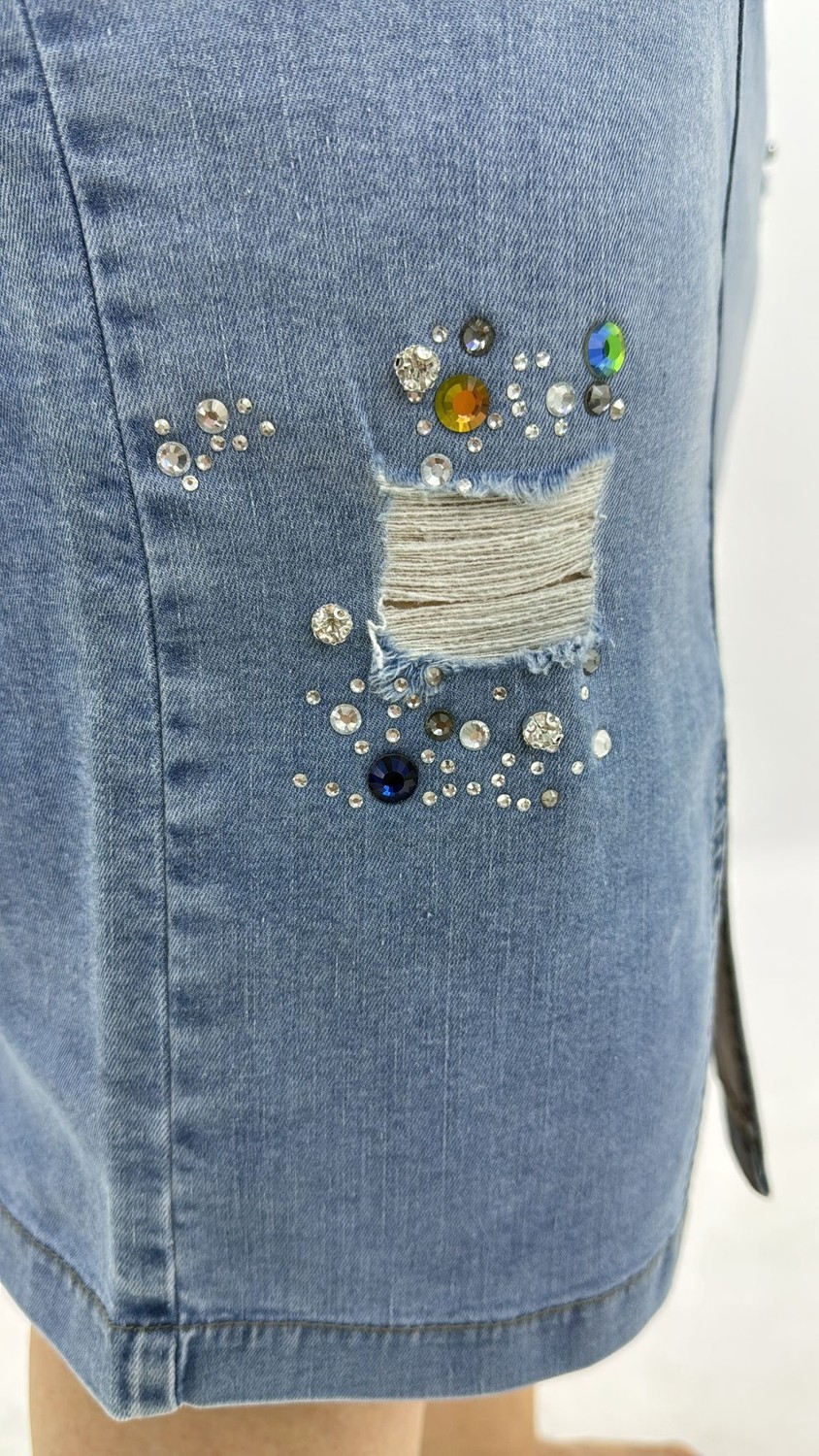 Zanessi Büyük Beden Denim Taşlı Kalem Etek görsel 5