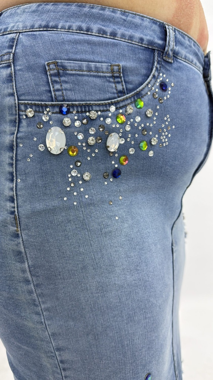 Zanessi Büyük Beden Denim Taşlı Kalem Etek görsel 6