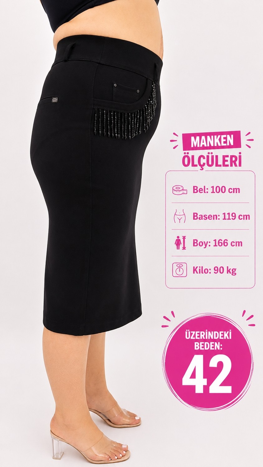 Zanessi Büyük Beden Örme Taşlı Kalem Etek görsel 2