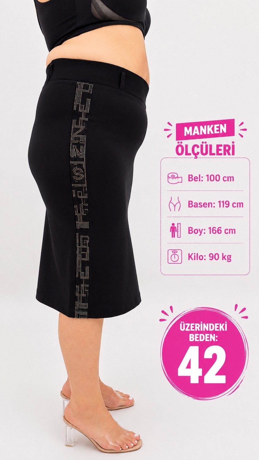 Zanessi Büyük Beden Örme Taşlı Kalem Etek görsel 2