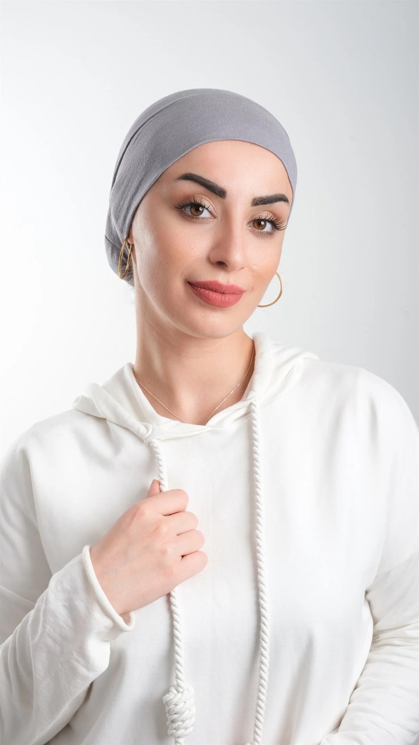Hürrem Bone Gri Pratik Hazır Geçmeli Tesettür Bone Viskon Kumaş Sade 3003_15