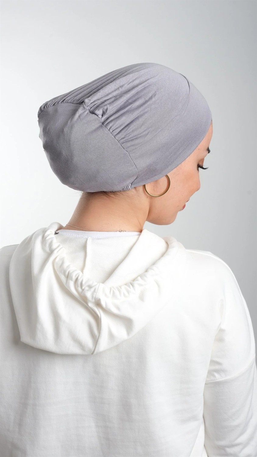 Hürrem Bone Gri Pratik Hazır Geçmeli Tesettür Bone Viskon Kumaş Sade 3003_15 görsel 2