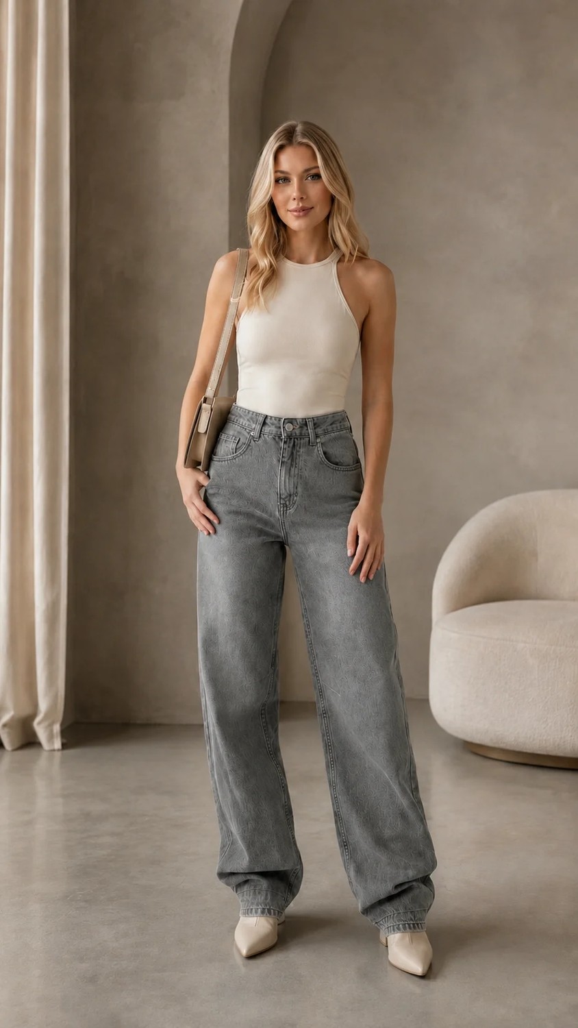 Shevega Kadın Siyah Arka Kemer Tokalı Yüksek Bel Baggy Jeans Salaş Kot Pantolon