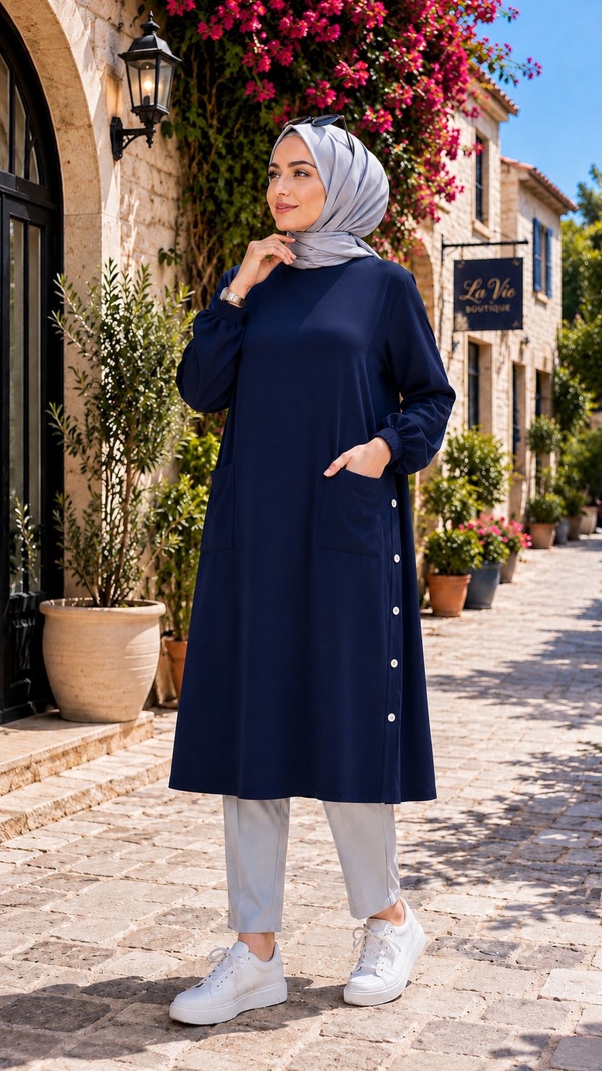 Leyo Tekstil Uzun Cepli Yazlık Tunik 120CM