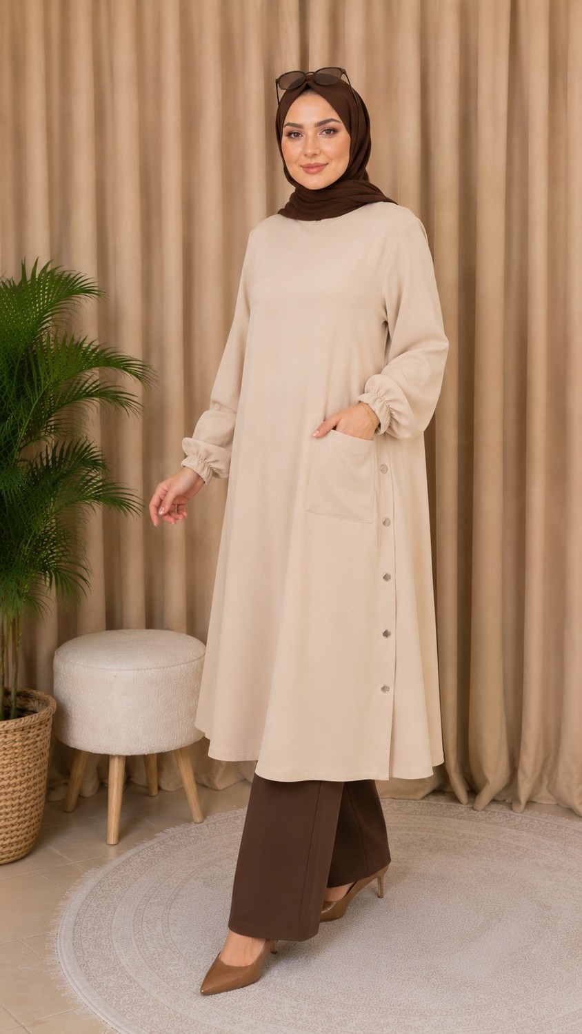 Leyo Tekstil Uzun Cepli Yazlık Tunik 120CM görsel 4