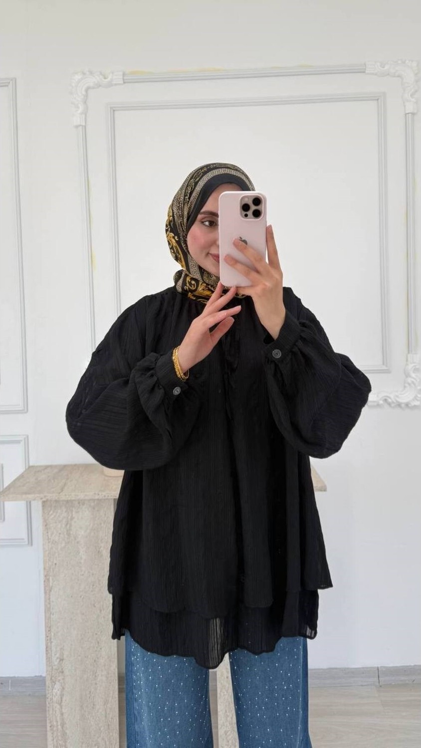 Salisburys Kadın Yakası Bağcıklı Çizgili Tasarım Vual Gömlek