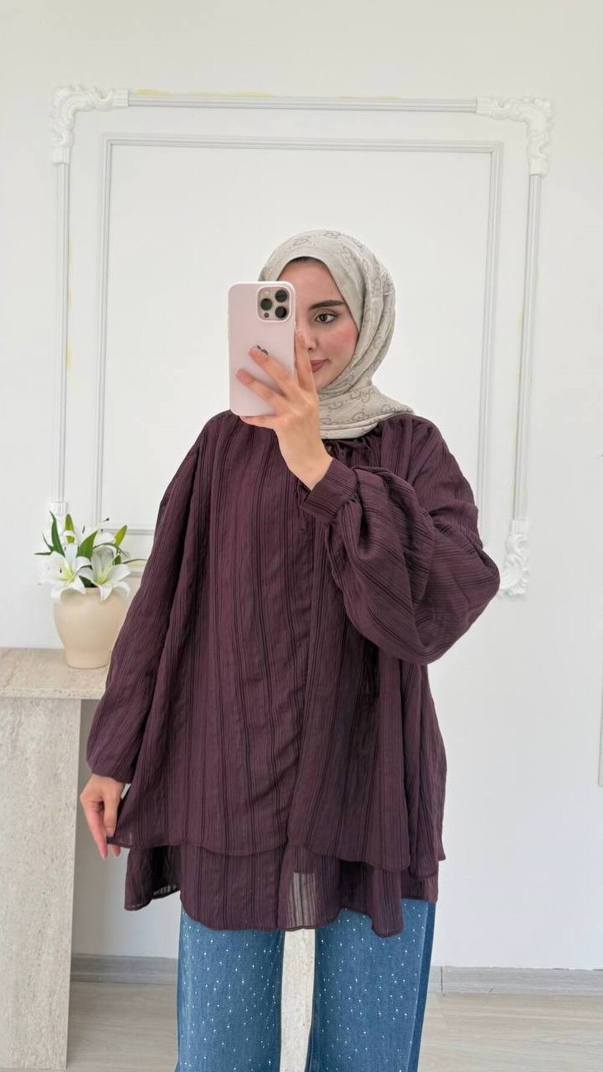 Salisburys Kadın Yakası Bağcıklı Çizgili Tasarım Vual Gömlek