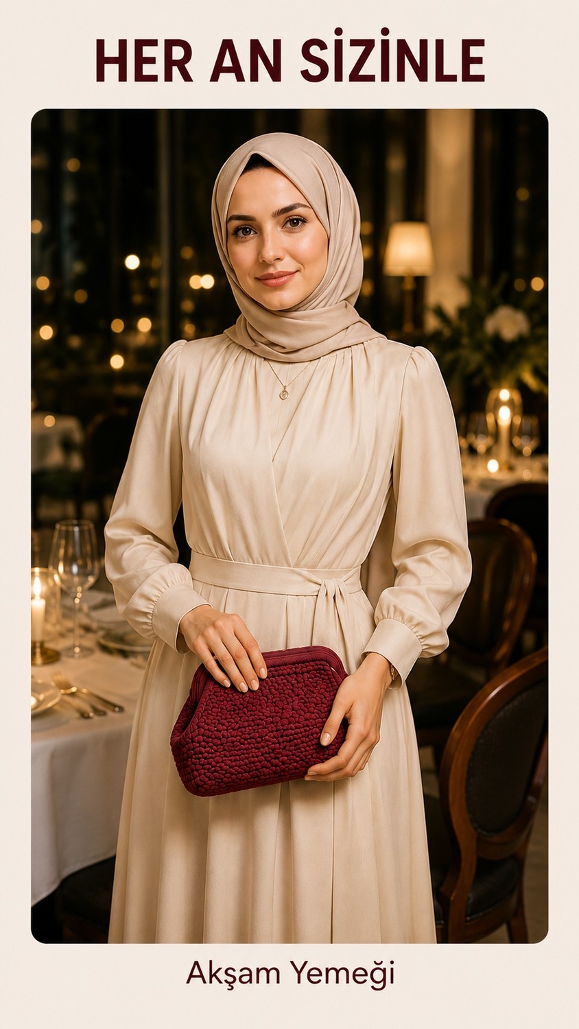Holistic Kadın Örgü El Çantası Clutch Portföy Abiye Çanta El Yapımı Şık Günlük ve Davet Çantası Kızıl Kahve görsel 3
