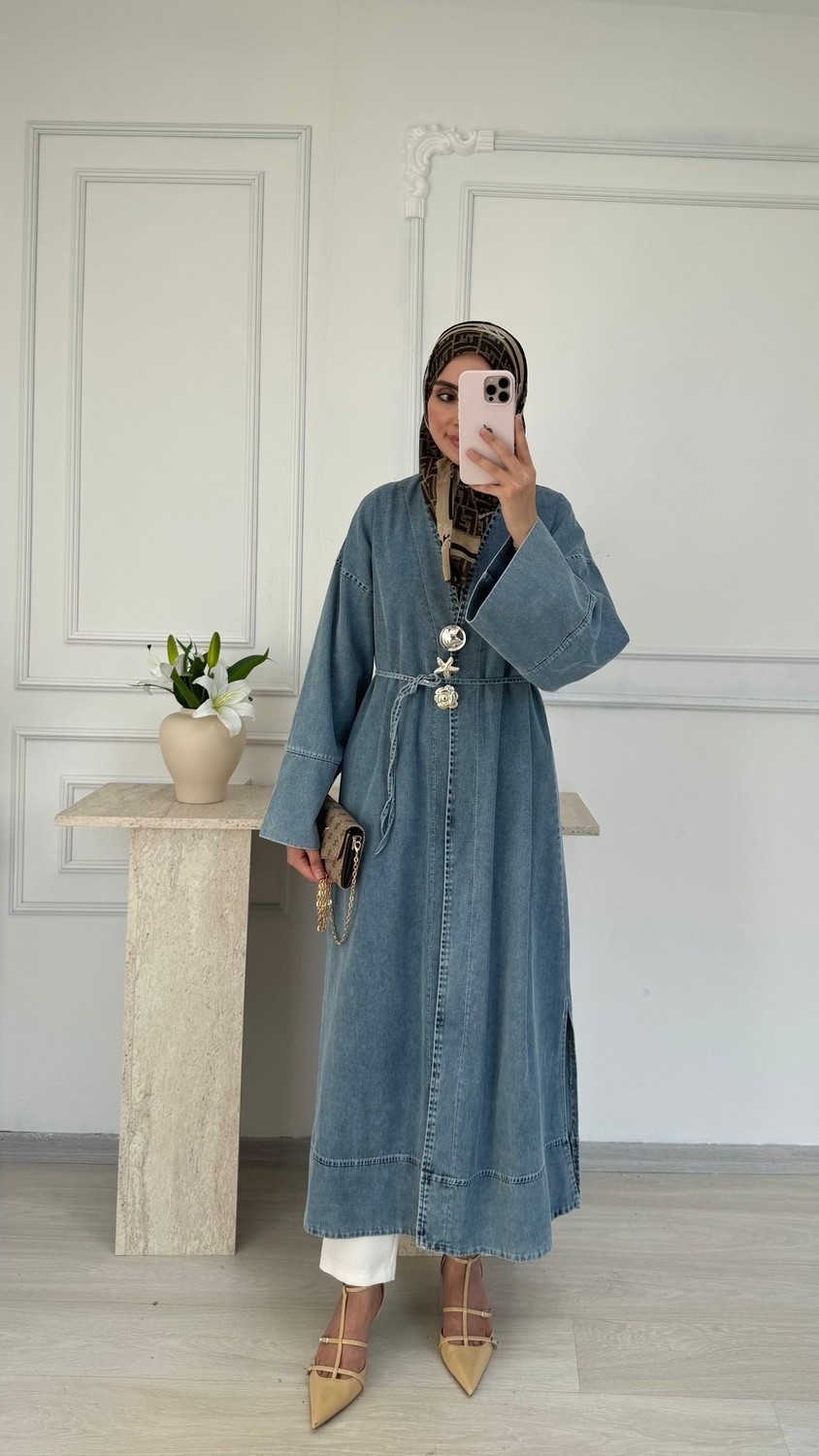 Salisburys Molly Nelly Kadın Yıldız Düğmeli Uzun Kot Tunik Kap görsel 3