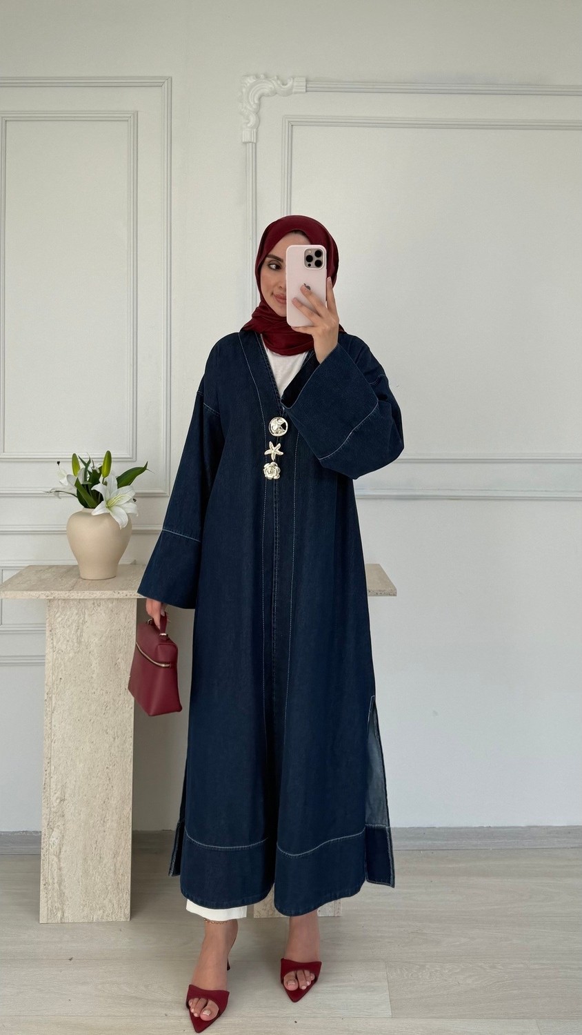 Salisburys Molly Nelly Kadın Yıldız Düğmeli Uzun Kot Tunik Kap görsel 8