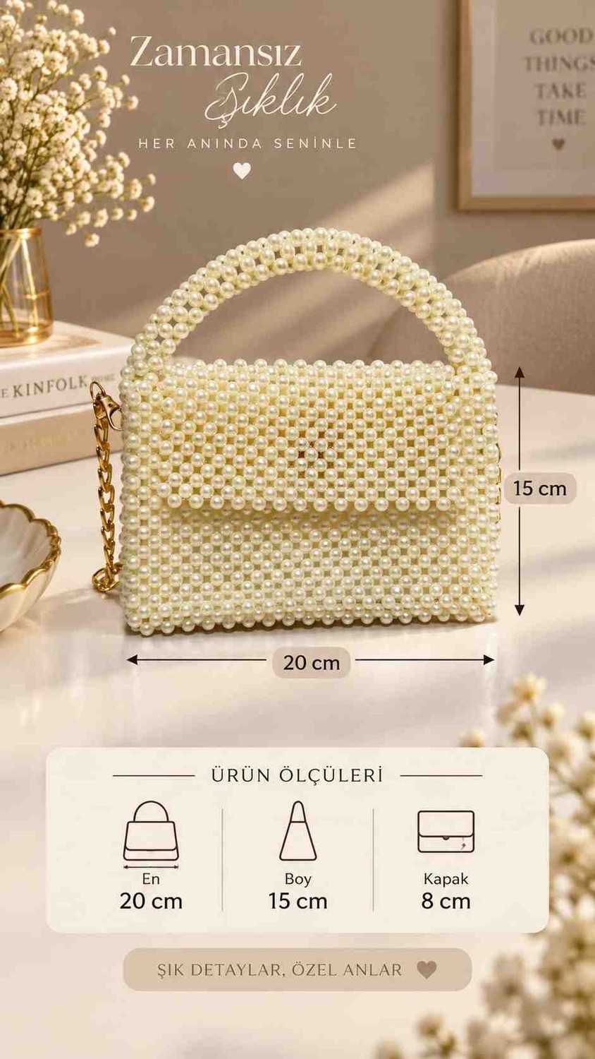 El Yapımı Incili Boncuk Kadın El ve Omuz Çantası görsel 5