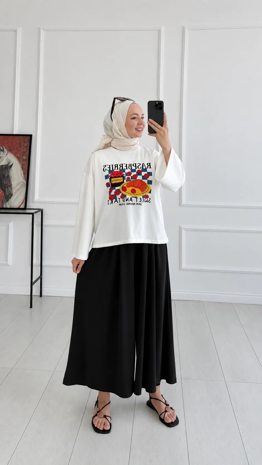 Miraydin Butik Kadın Beli Lastikli Bol Paça Dökümlü Pantolon - Siyah