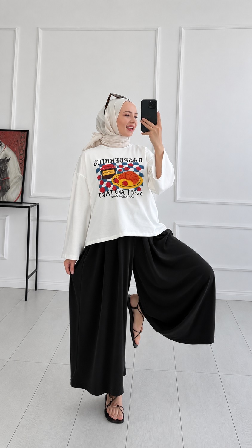 Miraydin Butik Kadın Beli Lastikli Bol Paça Dökümlü Pantolon - Siyah görsel 2