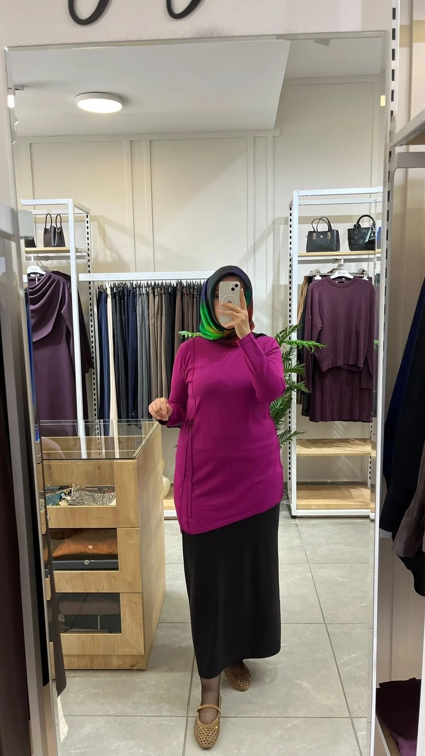 Tığ Triko Bağlama Detaylı Tunik Fuşya 22111