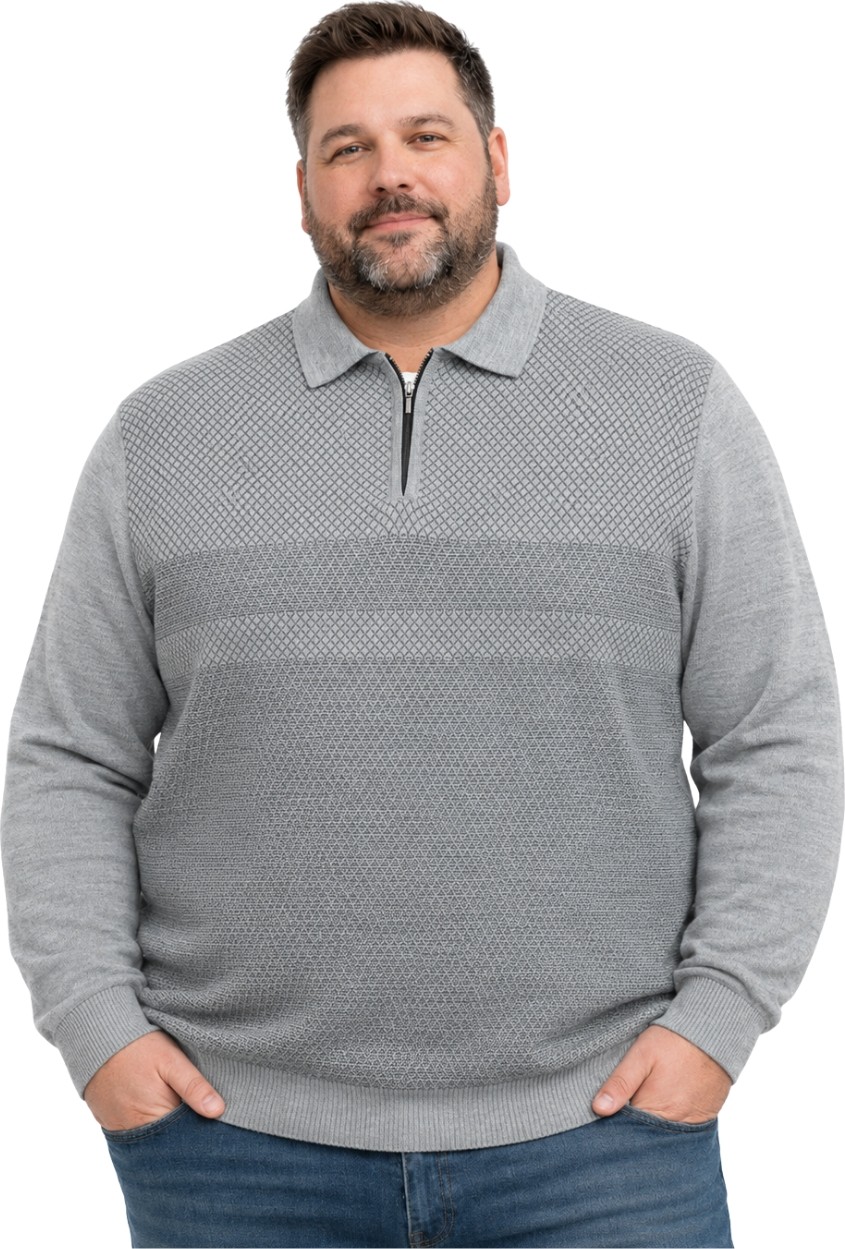 Battal Moda Erkek Büyük Beden Bordo Atlas Polo Yaka Fermuarlı Triko Kazak 5xl-6xl-7xl-8xl