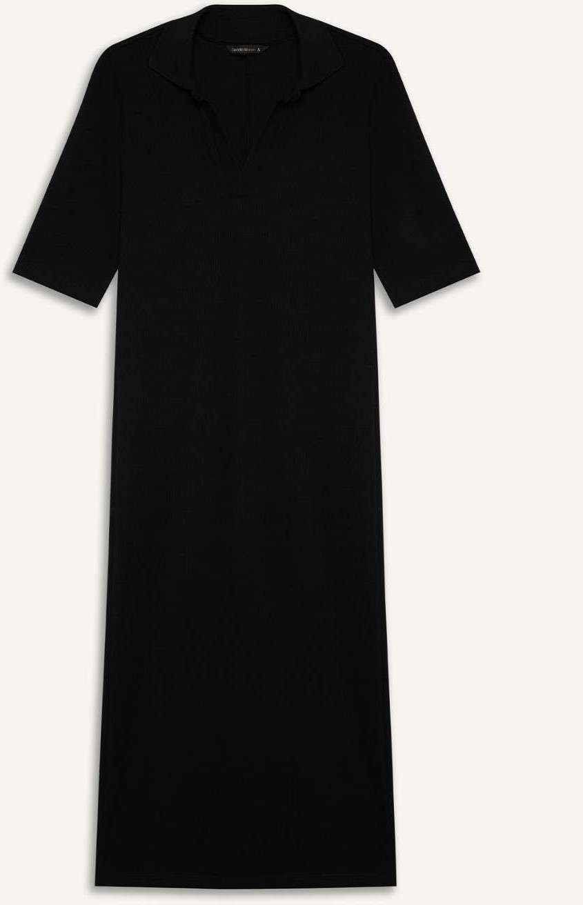DeFacto Bodycon Vücudu Saran Polo Yaka Fitilli Kaşkorse Kısa Kollu Midi Elbise E6806AX25SP görsel 7