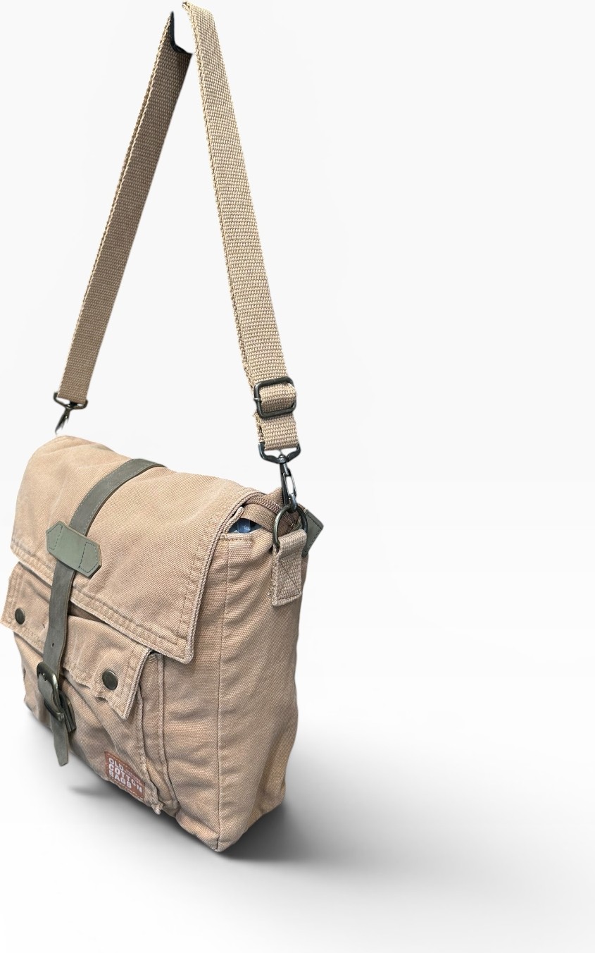 Old Cotton Cargo Kumaş Postacı Omuz Çantası Unisex Branco Bag Camel görsel 5