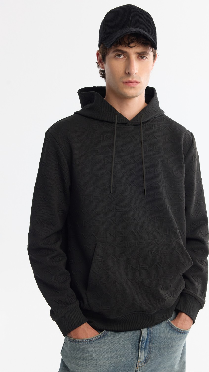 AVVA Erkek Siyah Kapüşonlu Baskılı Elastan Regular Fit Sweatshirt A42Y1332 görsel 2