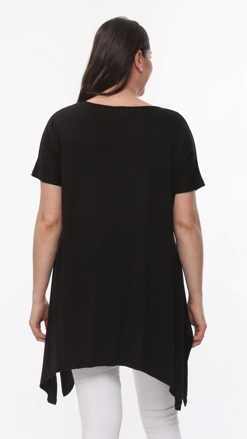 Curvy Trend Büyük Beden Sembol Baskılı Kısa Kol Yırtmaçlı Basic Bluz görsel 2