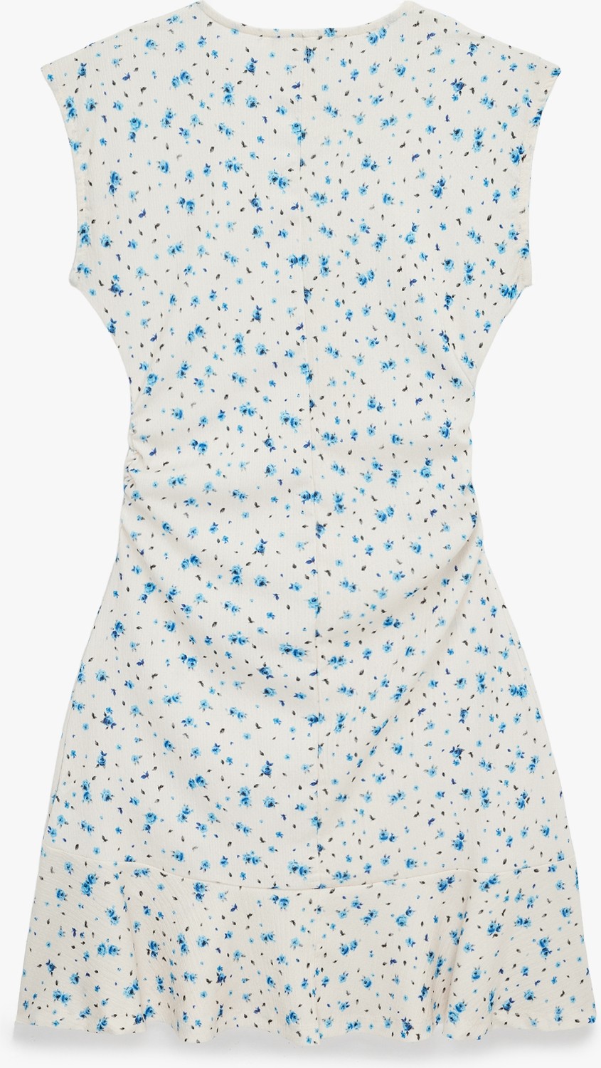 Koton Kolsuz Drapeli Bisiklet Yaka Slim Fit Çiçekli Kloş Mini Elbise görsel 4