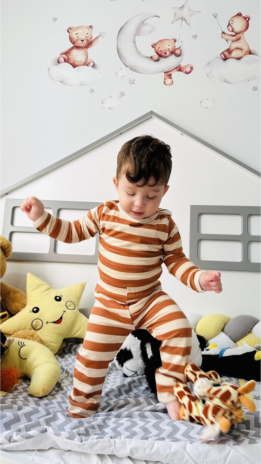 Empressco Kahve Çizgili Penye Kumaş Çocuk / Bebek Kız - Erkek Pantolon %100 Pamuklu - Fiyatı, Yorumları