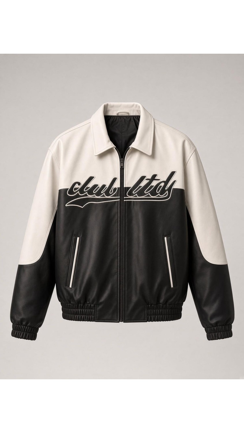 Oksit Club Ltd Nakış Detaylı Vintage Colorblock Gömlek Yaka Deri Bomber Ceket görsel 2