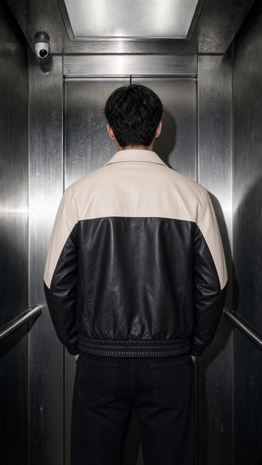 Oksit Club Ltd Nakış Detaylı Vintage Colorblock Gömlek Yaka Deri Bomber Ceket görsel 6