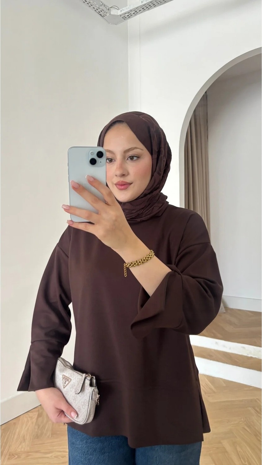 Quwiq Kadın Kolları ve Eteği Yırtmaç Detaylı Tesettür Tunik - Mürdüm