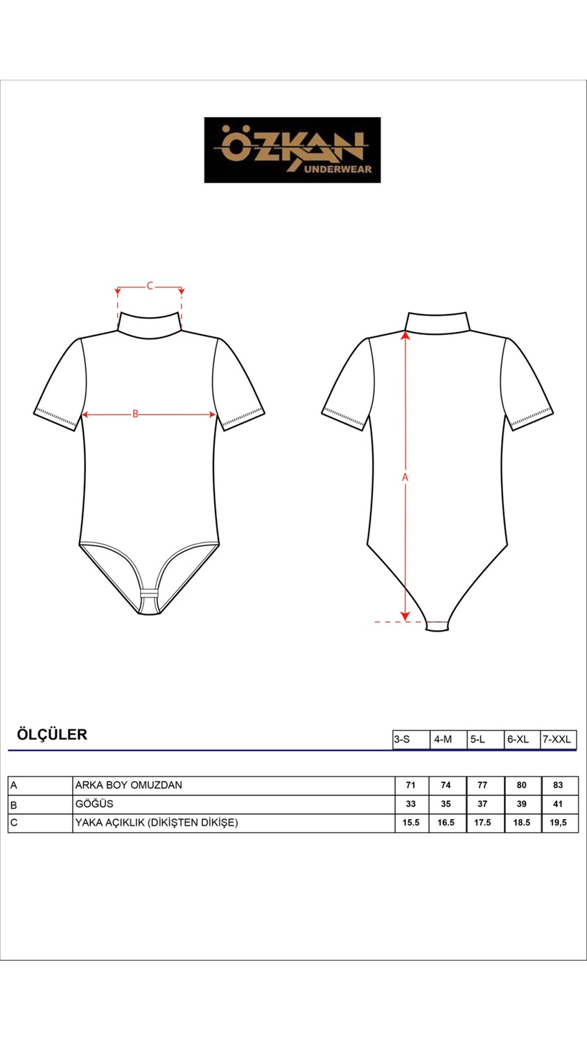 Özkan Underwear 0627 Kadın Pamuklu Likralı Penye Dik Yaka Kısa Kollu Kancalı Çıtçıtlı Body görsel 6