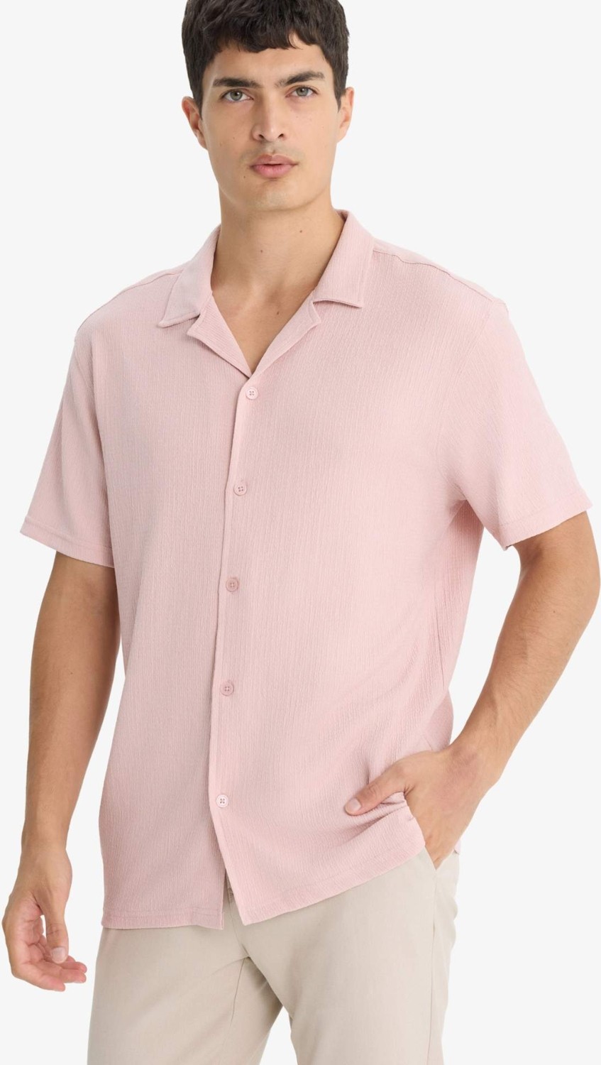 DeFacto Kırışmaz Modern Fit Polo Yaka Dokulu Penye Kısa Kollu Gömlek C4125AX25SM